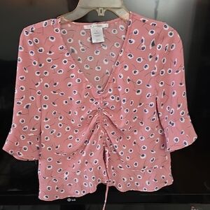 K Jordan Pink and White Ruched Blouse
